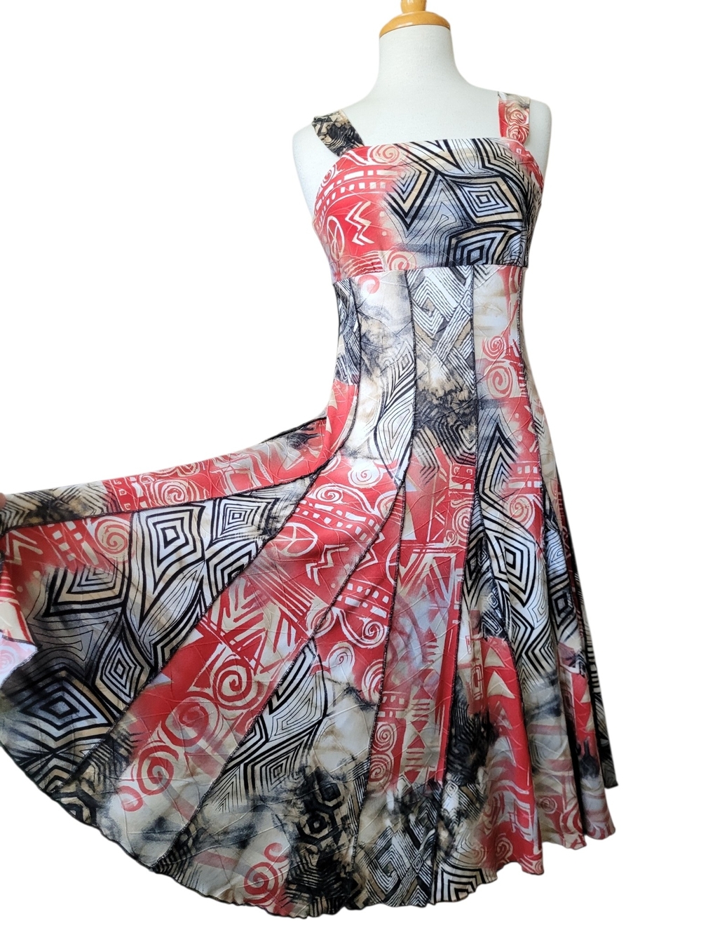 Vintage Y2K Bali Fit And Flare Paneled Boho Print Dress Whimsy Medium